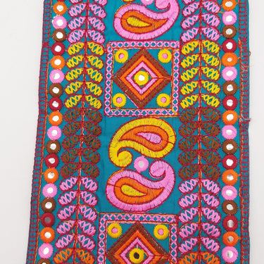 Blue Art Silk Fabric Trim, Paisley Embroidered Trim, Trim By The Yard